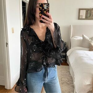 Topshop Star Print Ruffle Blouse